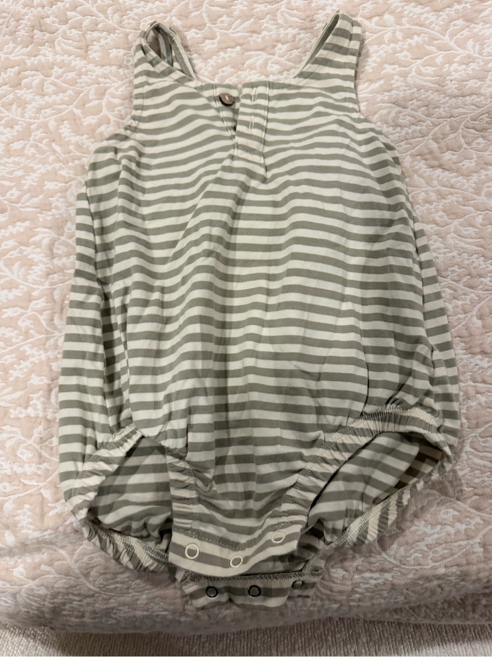 Quincy Mae Striped Sage Romper - Kids